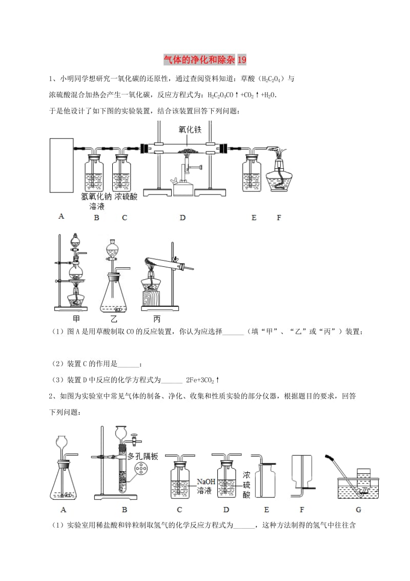 吉林省吉林市中考化学复习练习 气体的净化和除杂19 新人教版.doc_第1页