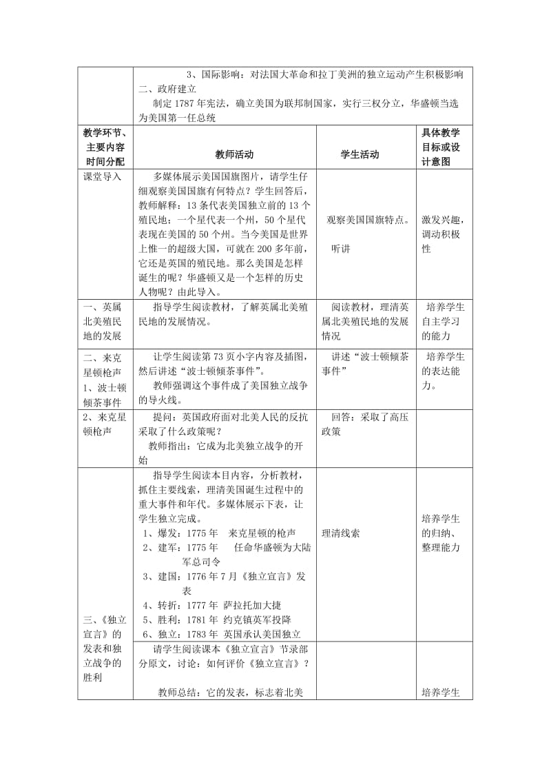 2019-2020年九年级历史上册 第四单元 第12课 美国的诞生教案 新人教版(I).doc_第2页