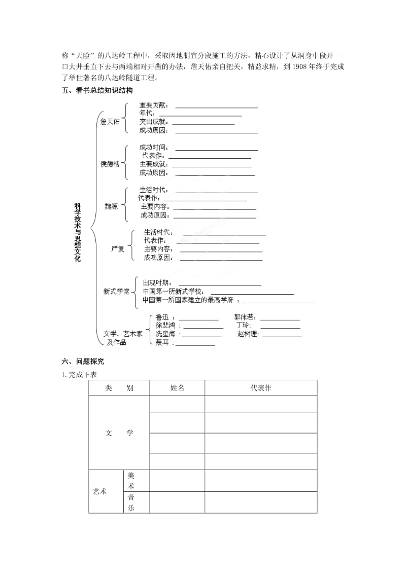 2019-2020年八年级历史上册 第21-22课 科学技术与思想文化教学案（无答案） 新人教版.doc_第2页