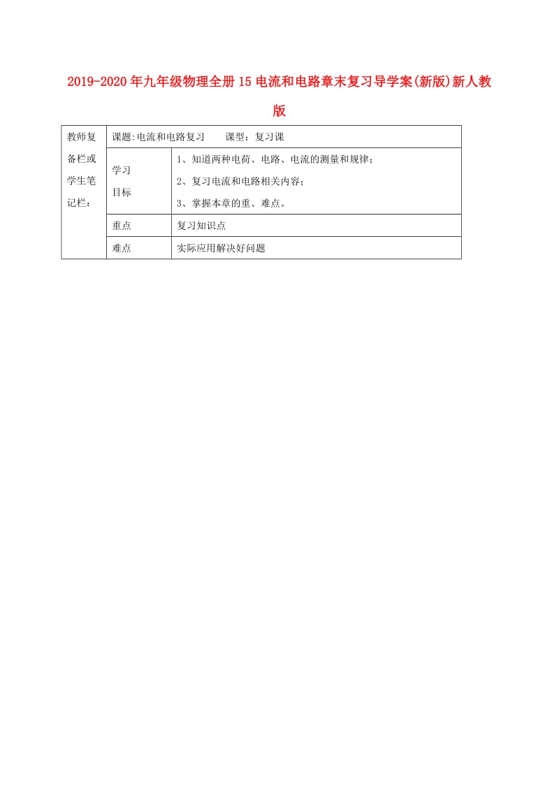 2019-2020年九年级物理全册15电流和电路章末复习导学案(新版)新人教版.doc_第1页