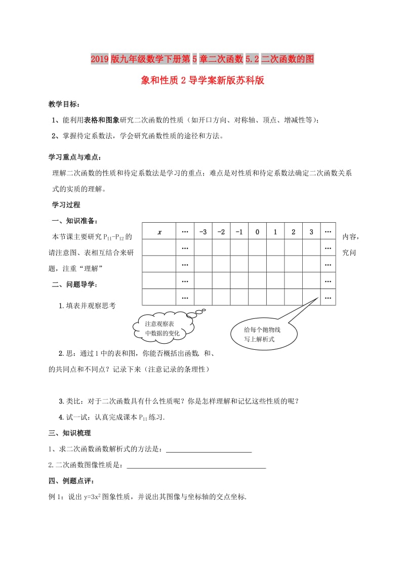 2019版九年级数学下册第5章二次函数5.2二次函数的图象和性质2导学案新版苏科版.doc_第1页