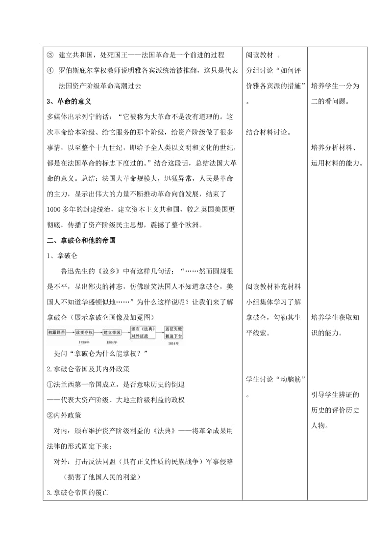 2019-2020年九年级历史上册 第四单元 步入近代 第13课 法国大革命和拿破仑帝国教案 新人教版.doc_第3页