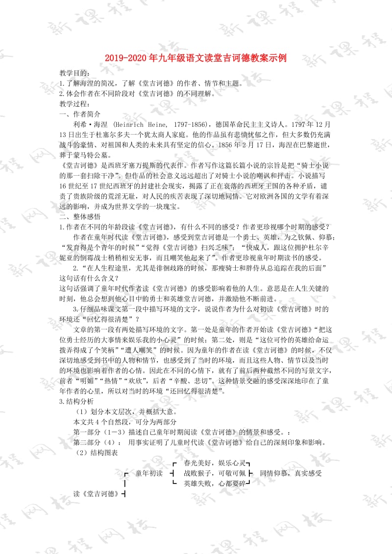 2019-2020年九年级语文读堂吉诃德教案示例.doc_第1页