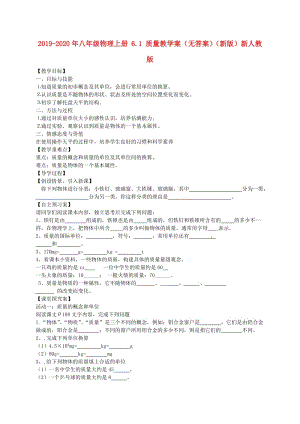 2019-2020年八年級物理上冊 6.1 質量教學案（無答案）（新版）新人教版.doc