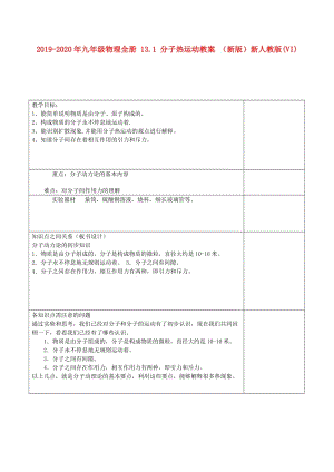 2019-2020年九年級(jí)物理全冊(cè) 13.1 分子熱運(yùn)動(dòng)教案 （新版）新人教版(VI).doc