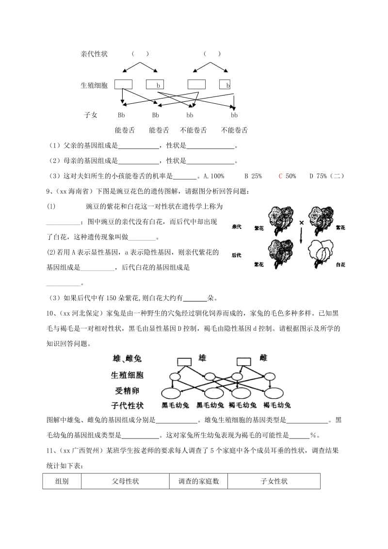 2019-2020年九年级生物复习 基因的显性和隐性复习学案 五四制.doc_第2页