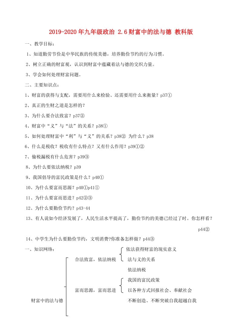 2019-2020年九年级政治 2.6财富中的法与德 教科版.doc_第1页