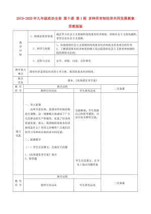 2019-2020年九年級(jí)政治全冊(cè) 第十課 第1框 多種所有制經(jīng)濟(jì)共同發(fā)展教案 蘇教版版.doc