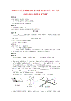 2019-2020年九年級物理全冊 第十四章《壓強和浮力》14.4 氣體壓強與流速的關(guān)系學(xué)案 新人教版.doc