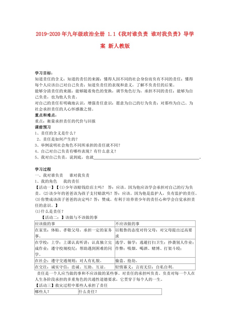 2019-2020年九年级政治全册 1.1《我对谁负责 谁对我负责》导学案 新人教版.doc_第1页