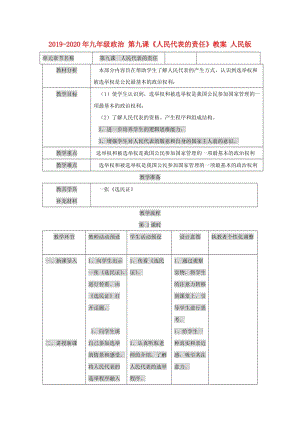 2019-2020年九年級政治 第九課《人民代表的責任》教案 人民版.doc