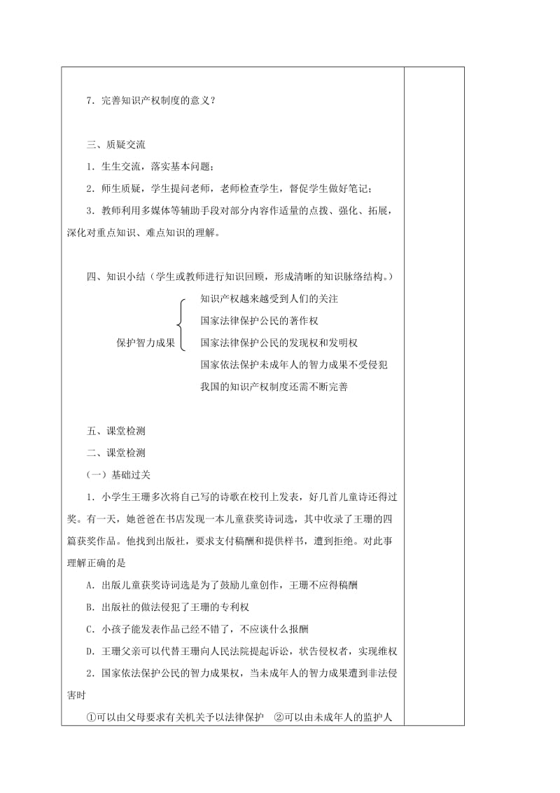 2019-2020年九年级政治全册 第七课 第二框 保护智力成果教学案（无答案） 苏教版.doc_第2页