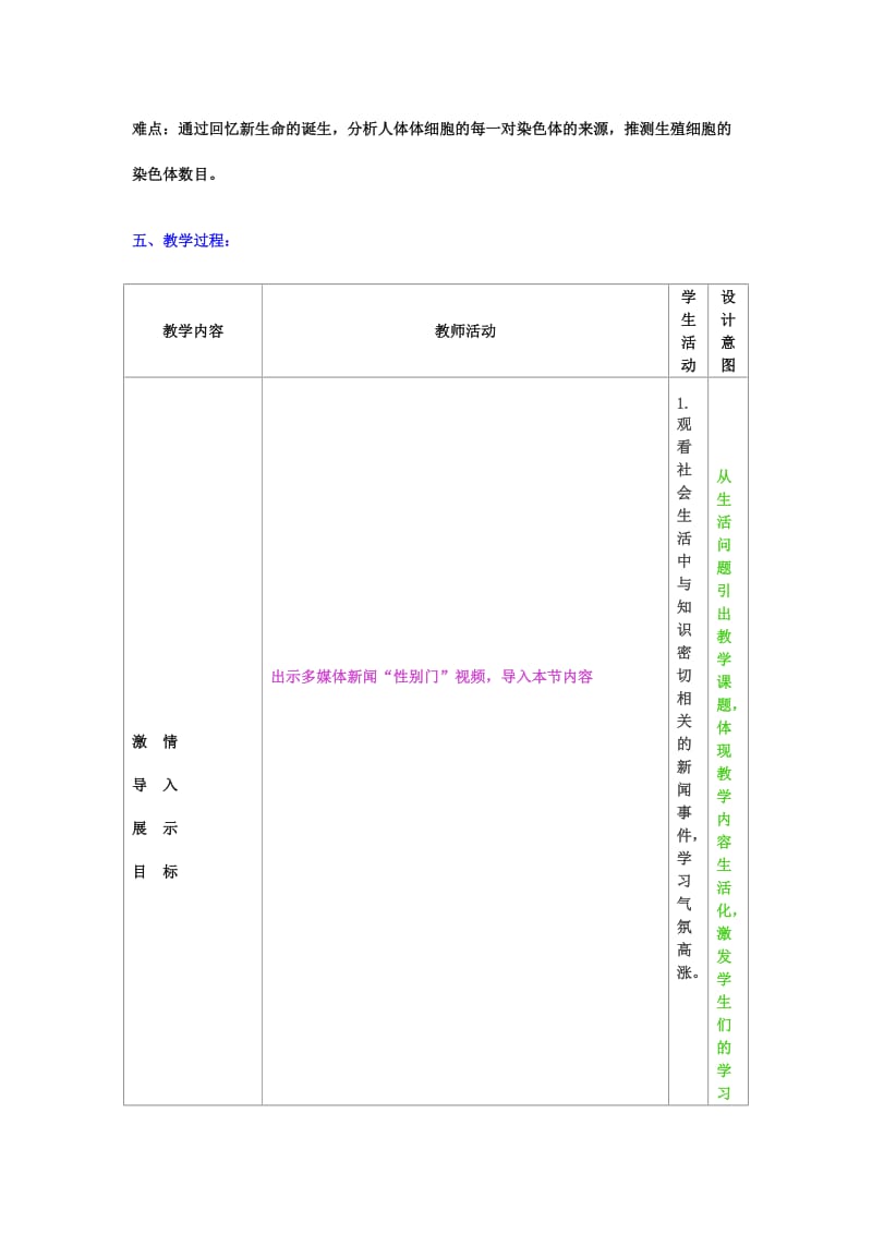 2019-2020年八年级生物上册 人类染色体与性别决定一节的教学设计 冀教版.doc_第3页