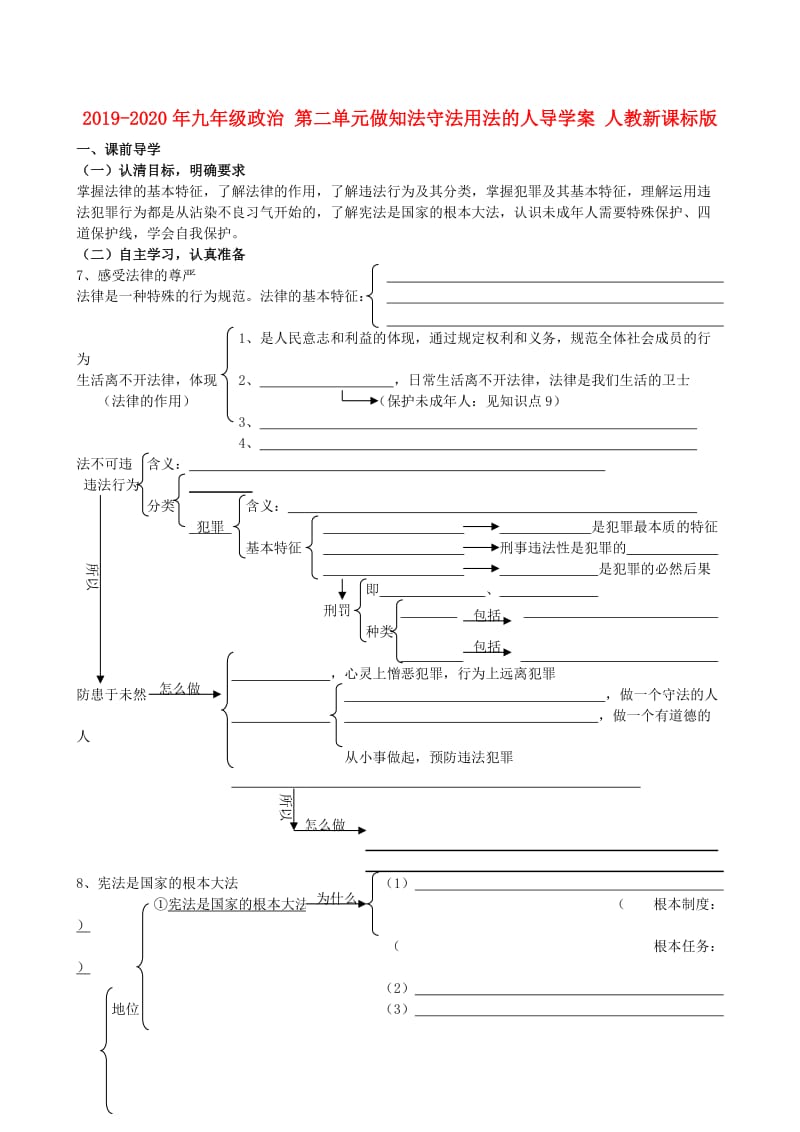 2019-2020年九年级政治 第二单元做知法守法用法的人导学案 人教新课标版.doc_第1页