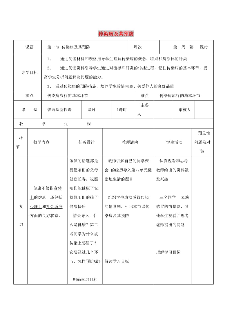 吉林省通化市八年级生物下册 8.1.1传染病及其预防导学案（新版）新人教版.doc_第1页