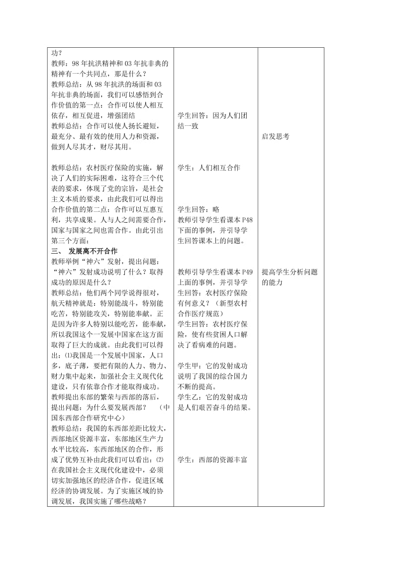 2019-2020年九年级政治全册 第四课 学会合作 第一框 生活处处有合作教案 苏教版.doc_第2页