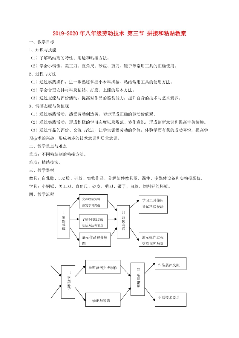 2019-2020年八年级劳动技术 第三节 拼接和粘贴教案.doc_第1页