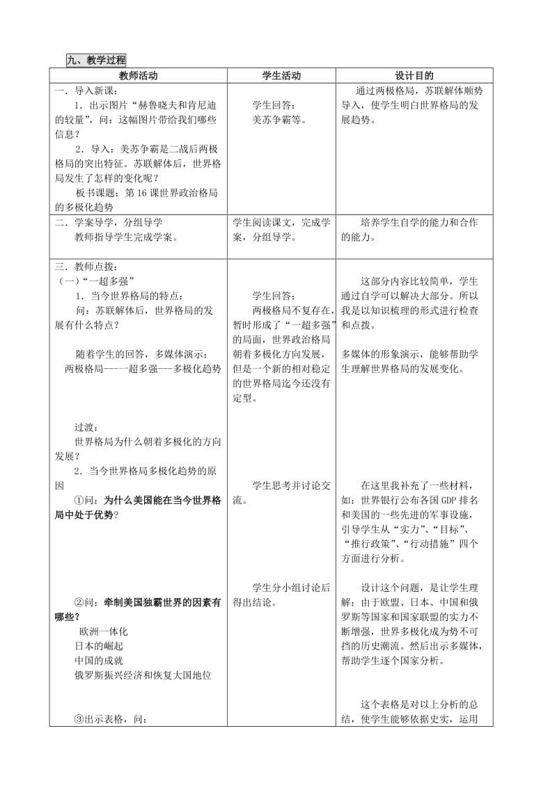 2019-2020年九年级历史上册《第16课 世界政治格局的多极化趋势》教案 新人教版.doc_第2页