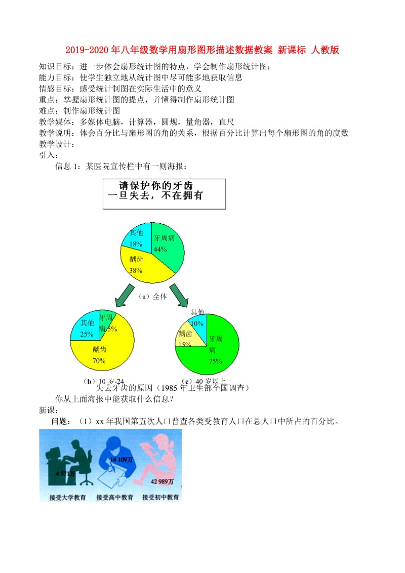 2019-2020年八年级数学用扇形图形描述数据教案 新课标 人教版.doc_第1页