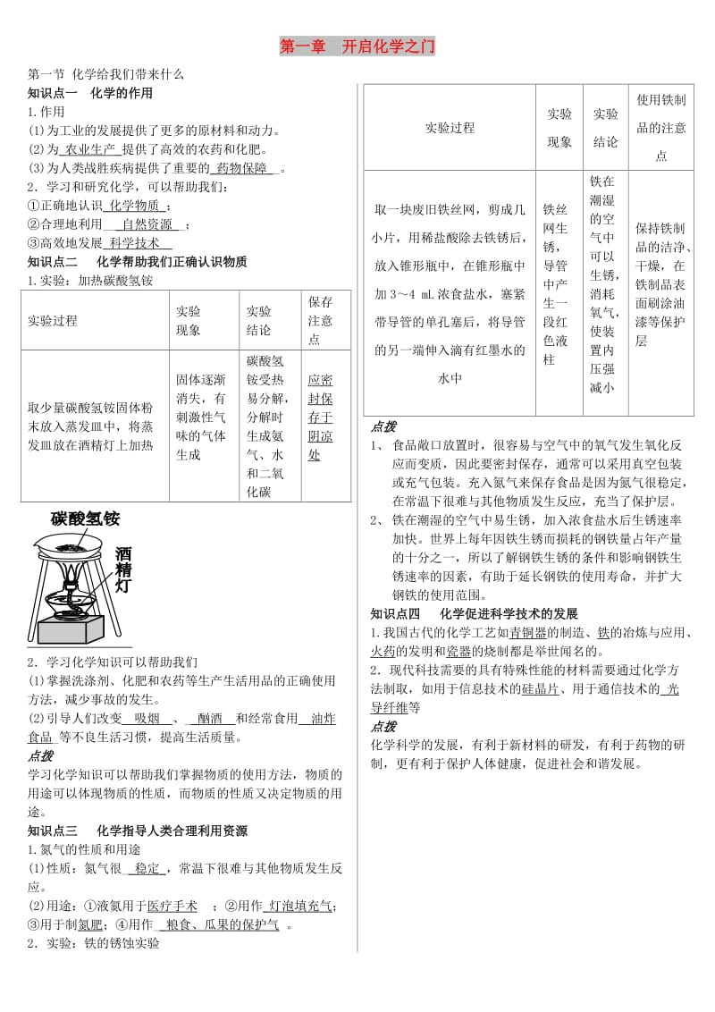 九年级化学全册 第一章 开启化学之门备课稿 沪教版.doc_第1页