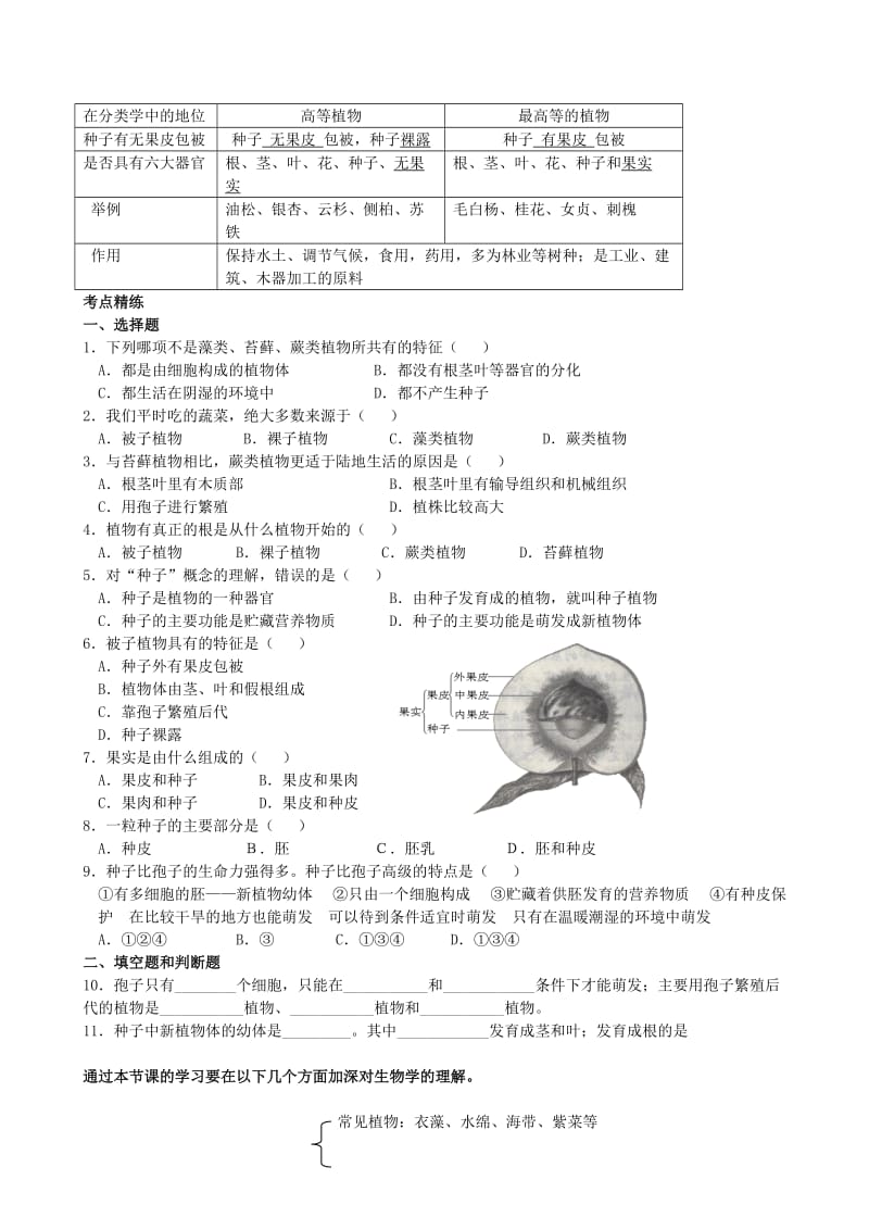 2019-2020年九年级生物 考点七 生物圈中的植物类群教学案.doc_第2页