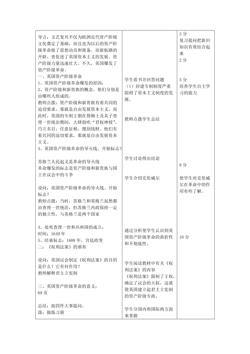 2019-2020年九年级历史下册《第11课 英国资产阶级革命》教学设计 新人教版.doc_第2页