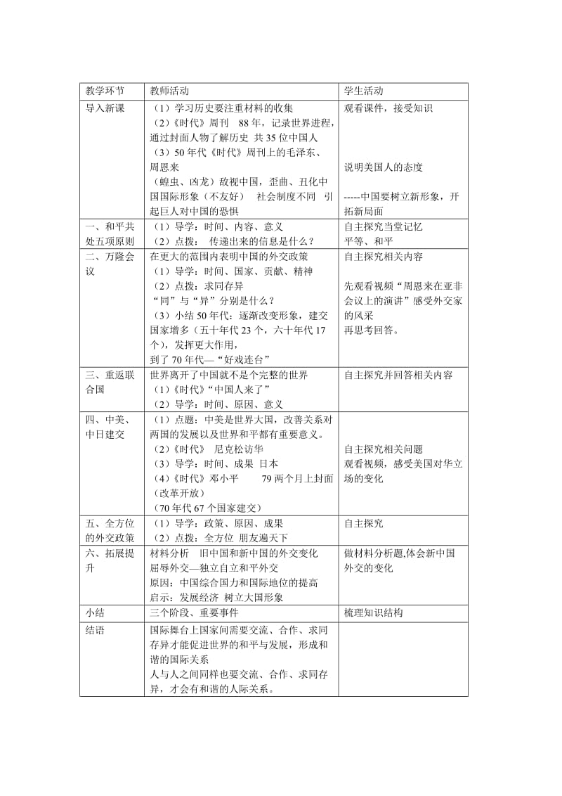 2019-2020年八年级历史下册 第16课《朋友遍天下》教学设计.doc_第2页