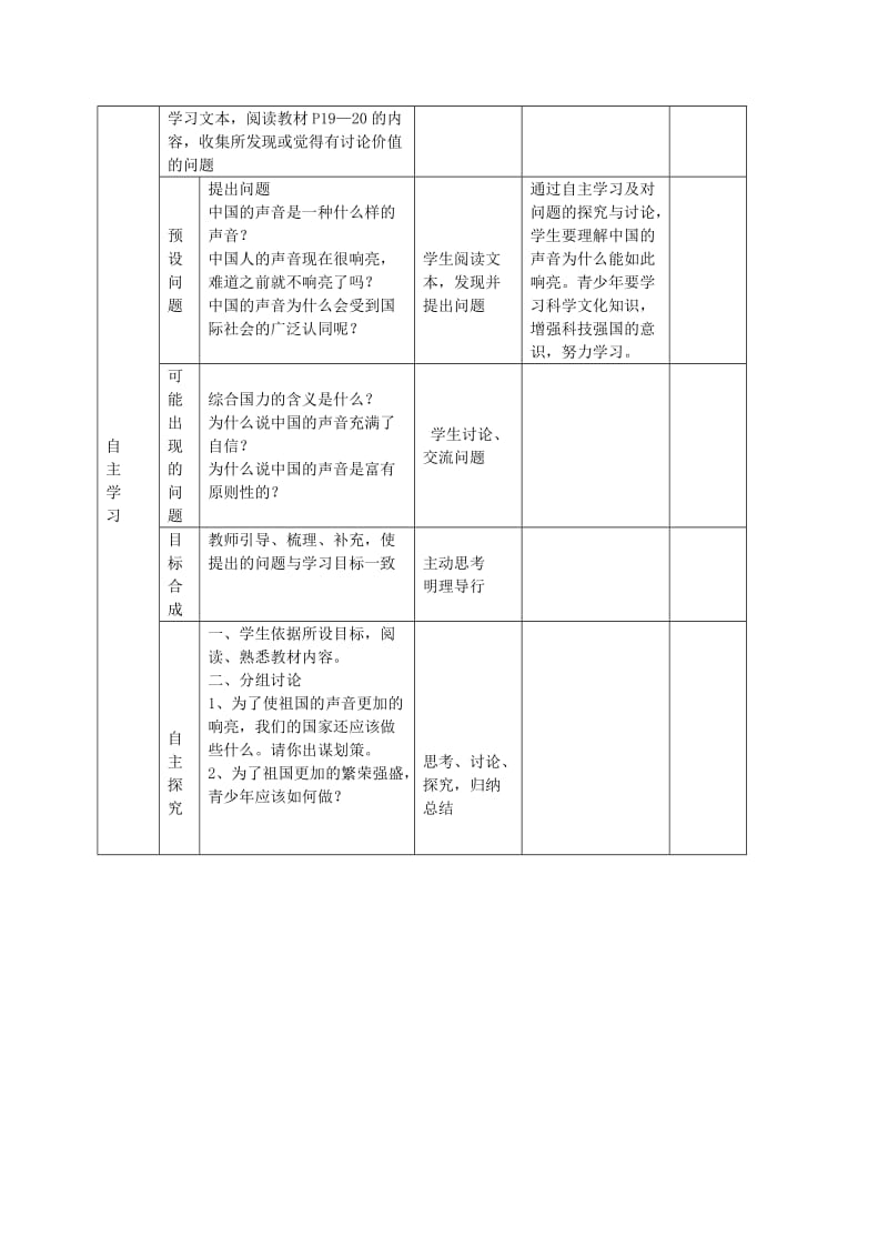 2019-2020年九年级政治全册 1.2 中国的声音教案 人民版.doc_第2页