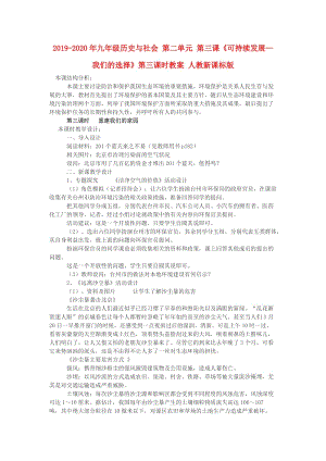 2019-2020年九年級歷史與社會 第二單元 第三課《可持續(xù)發(fā)展—我們的選擇》第三課時教案 人教新課標版.doc