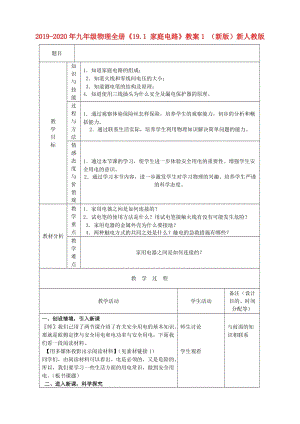 2019-2020年九年級物理全冊《19.1 家庭電路》教案1 （新版）新人教版.doc