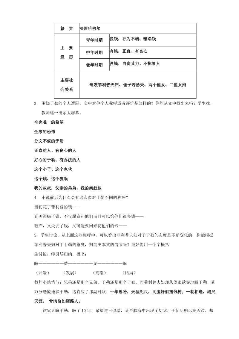 2019-2020年九年级语文上册 我的叔叔于勒教案 新人教版.doc_第2页