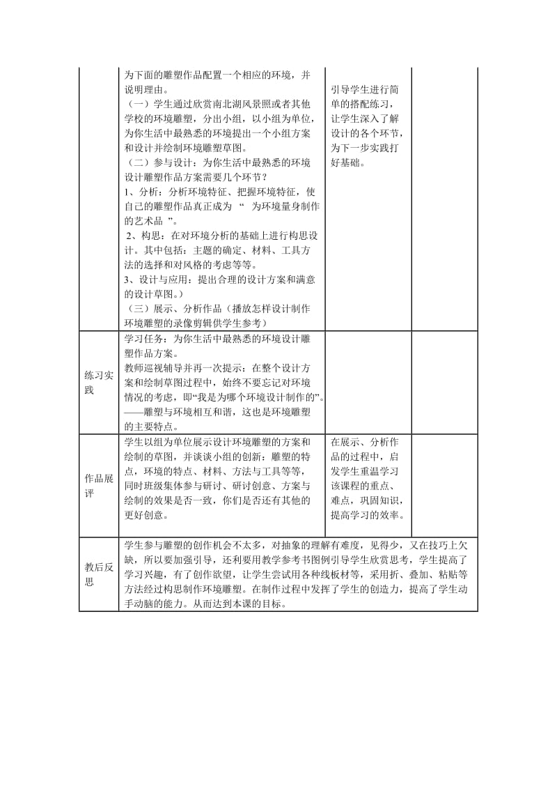 2019-2020年九年级美术下册《设计制作环境雕塑》教案及教学反思 人美版.doc_第2页