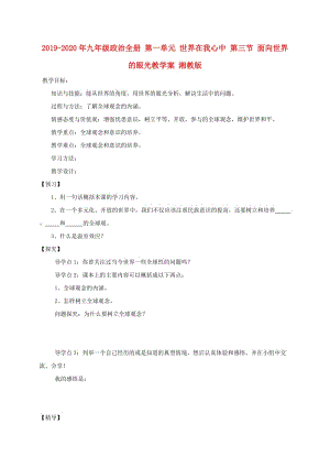 2019-2020年九年級政治全冊 第一單元 世界在我心中 第三節(jié) 面向世界的眼光教學案 湘教版.doc