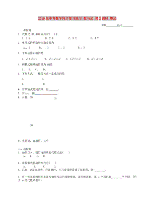 2019版中考數(shù)學同步復習練習 數(shù)與式 第2課時 整式.doc