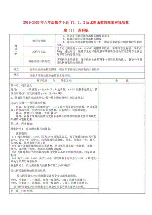 2019-2020年八年級數(shù)學(xué)下冊 17．1．2反比例函數(shù)的圖象和性質(zhì)教案（1） 蘇科版.doc