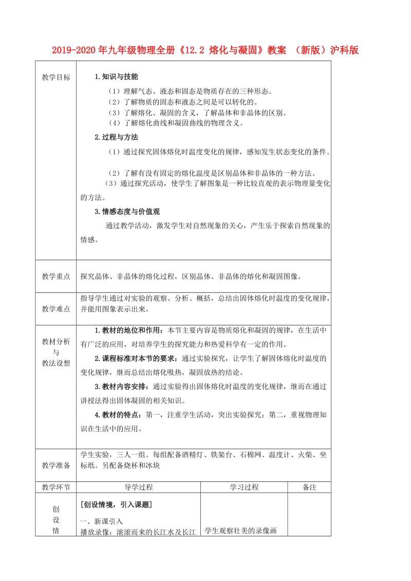 2019-2020年九年级物理全册《12.2 熔化与凝固》教案 （新版）沪科版.doc_第1页