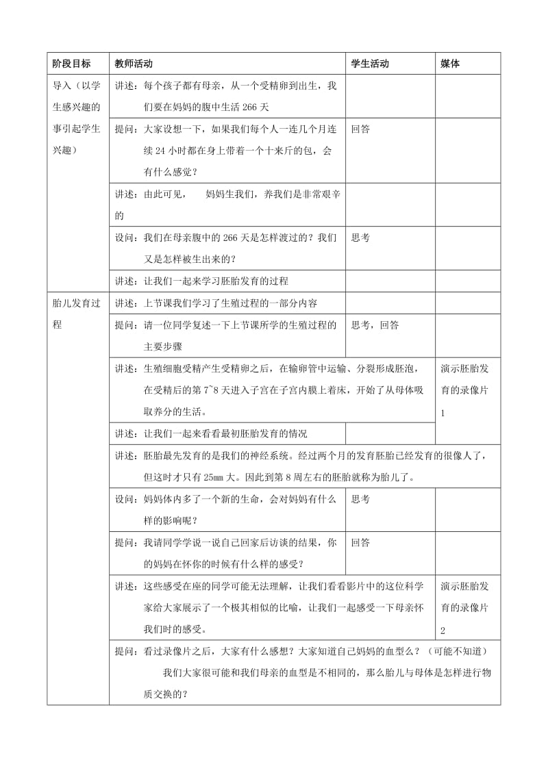 2019-2020年八年级生物上册 10.1.4胚胎发育教案 北京课改版.doc_第2页