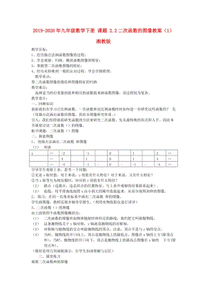 2019-2020年九年級(jí)數(shù)學(xué)下冊(cè) 課題 2.2二次函數(shù)的圖像教案（1） 湘教版.doc