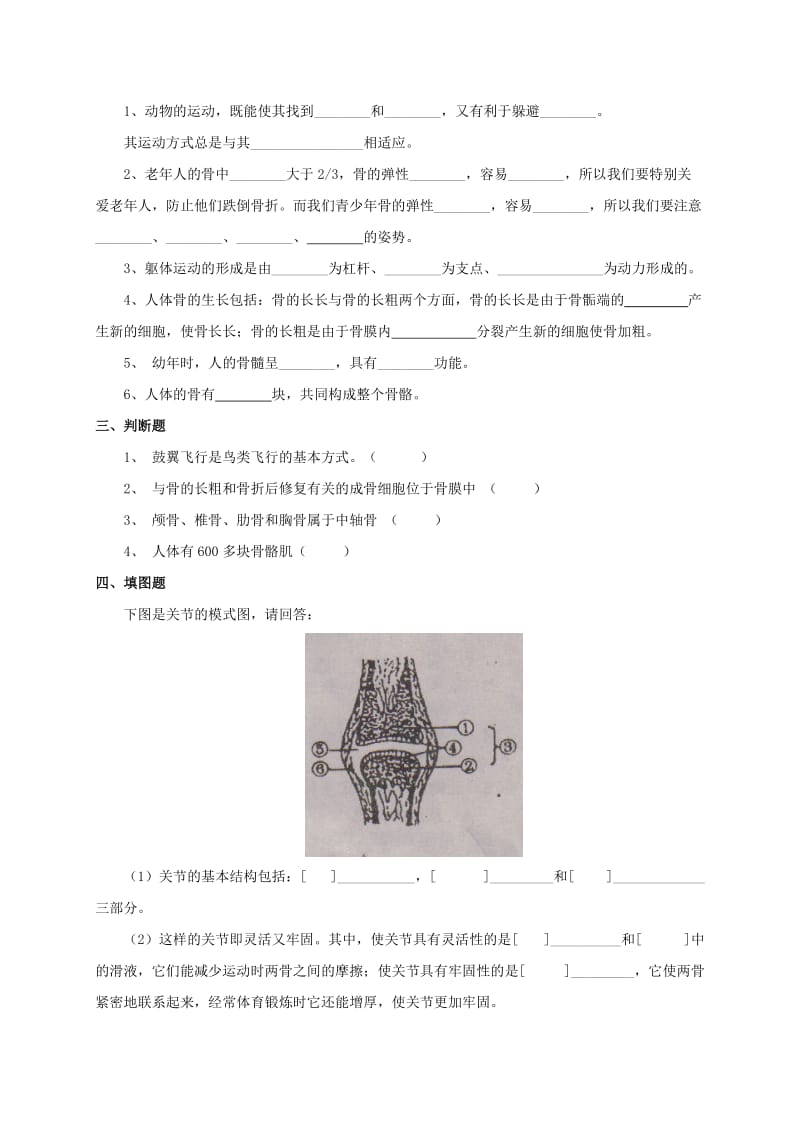 2019-2020年八年级生物上册5.15动物的运动单元综合检测北师大版.doc_第3页