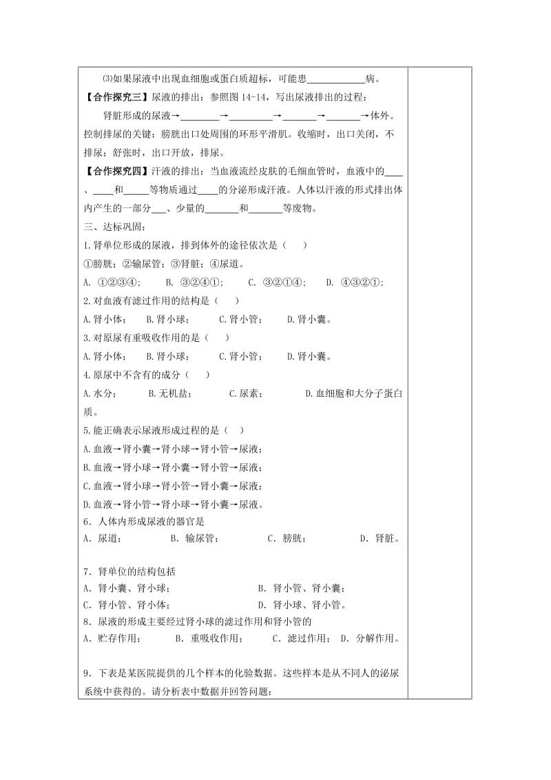 2019-2020年八年级生物上册《人体内废物的排出》学案2（无答案） 苏教版.doc_第2页