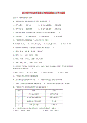 2019版中考化學(xué)專題復(fù)習(xí) 物質(zhì)的檢驗(yàn)、分離與提純.doc