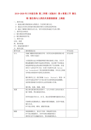 2019-2020年八年級(jí)生物 第二學(xué)期（試驗(yàn)本）第4章第三節(jié) 微生物 微生物與人類的關(guān)系教案教案 上海版.doc