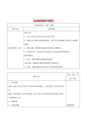 安徽省七年級生物下冊 4.4.2《血流的管道-血管》教案4 （新版）新人教版.doc