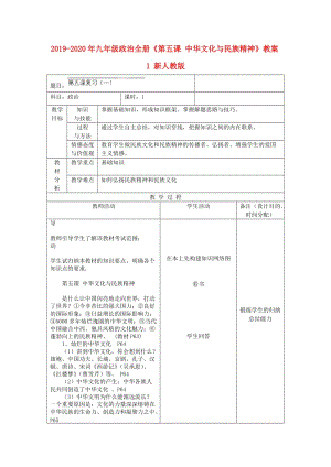 2019-2020年九年級(jí)政治全冊(cè)《第五課 中華文化與民族精神》教案1 新人教版.doc