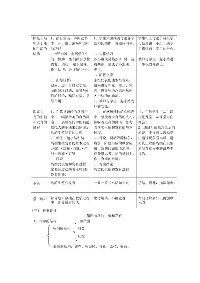 2019年春八年级生物下册 第七单元 第一章 第四节 鸟的生殖和发育教案 （新版）新人教版.doc_第2页