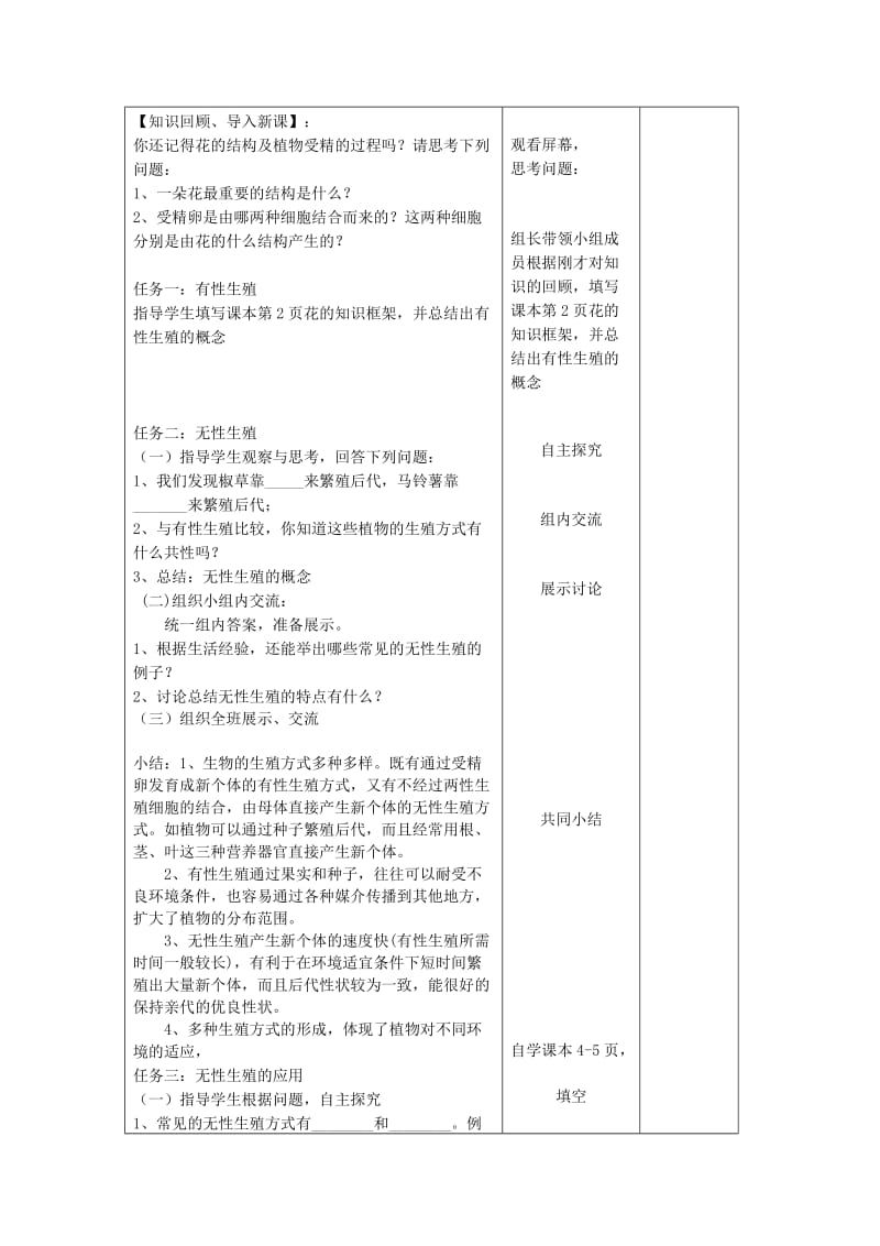 2019年春八年级生物下册 第七单元 第一章 第一节 植物的生殖教案 （新版）新人教版.doc_第2页