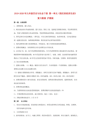 2019-2020年九年級(jí)歷史與社會(huì)下冊(cè) 第一單元《我們的經(jīng)濟(jì)生活》復(fù)習(xí)教案 滬教版.doc