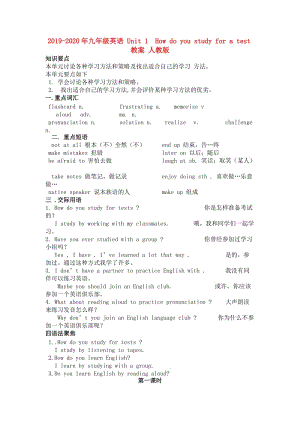 2019-2020年九年級英語 Unit 1 How do you study for a test教案 人教版.doc