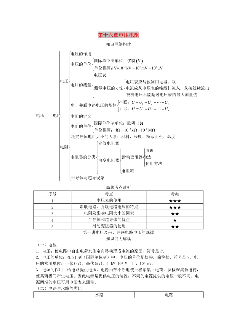 中考物理 基础知识手册 第十六章 电压 电阻.doc_第1页