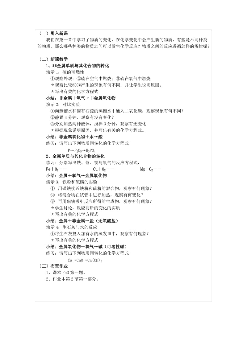 2019-2020年九年级科学上册 2.2物质转化的规律教案1 浙教版.doc_第3页